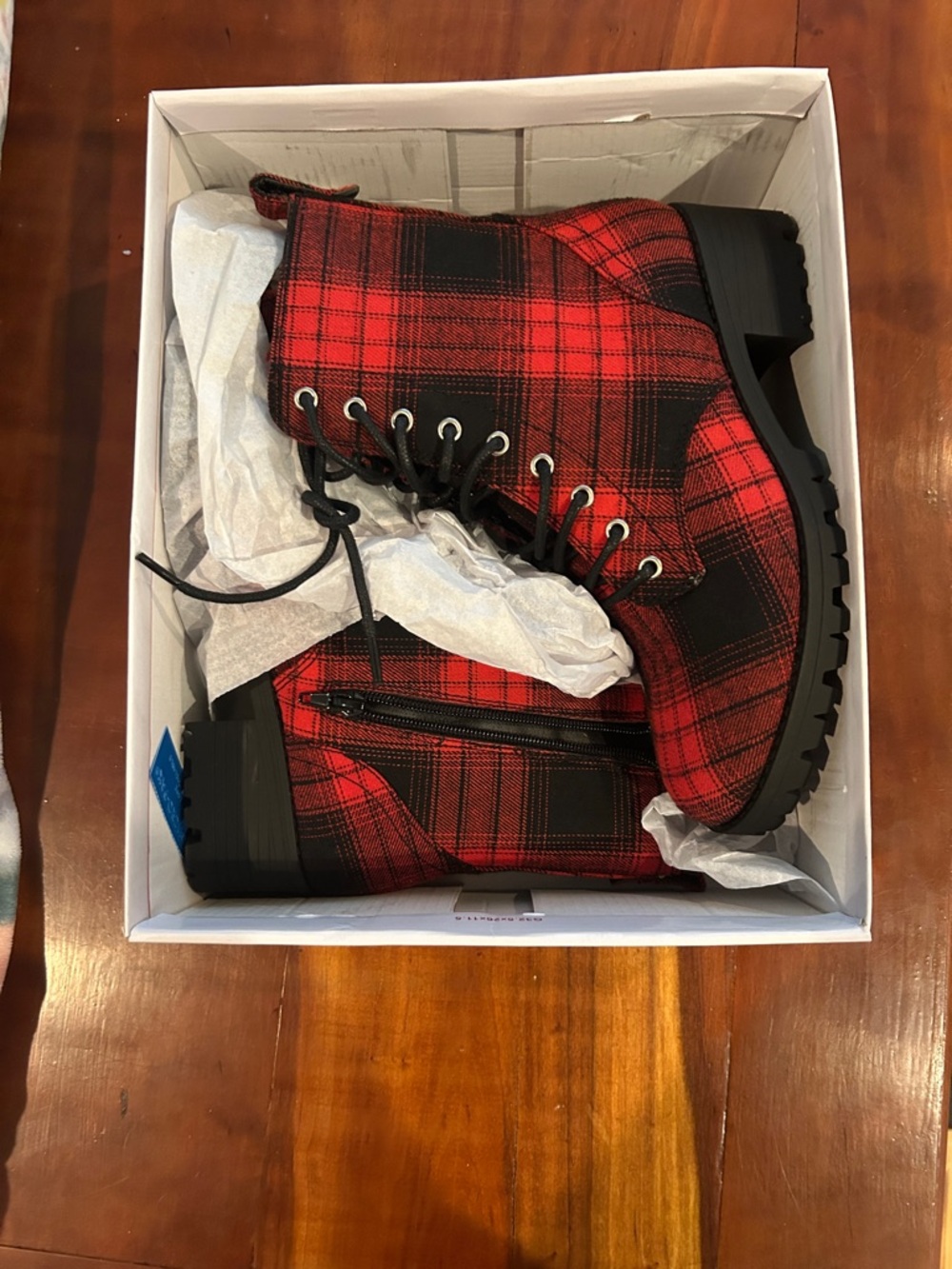 True Craft Red and Black Plaid Combat Boots